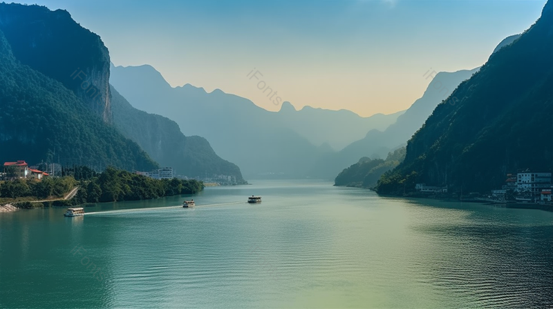 蓝色大气长江三峡西陵峡风光摄影图远山水面,高清,摄影图,摄影图片,图片大全,摄影图免费下载